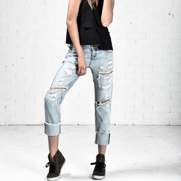 One Teaspoon Awesome Baggies Jeans Size 27 Relaxed Distressed Ripped Destroyed - Picture 1 of 16